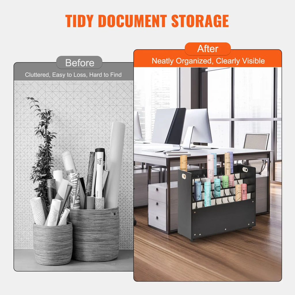 Blueprint Storage Rack 50 Slots Mobile Wooden Roll File Organizer Cart Construction Plan Map Po Magazine Rack Organizer