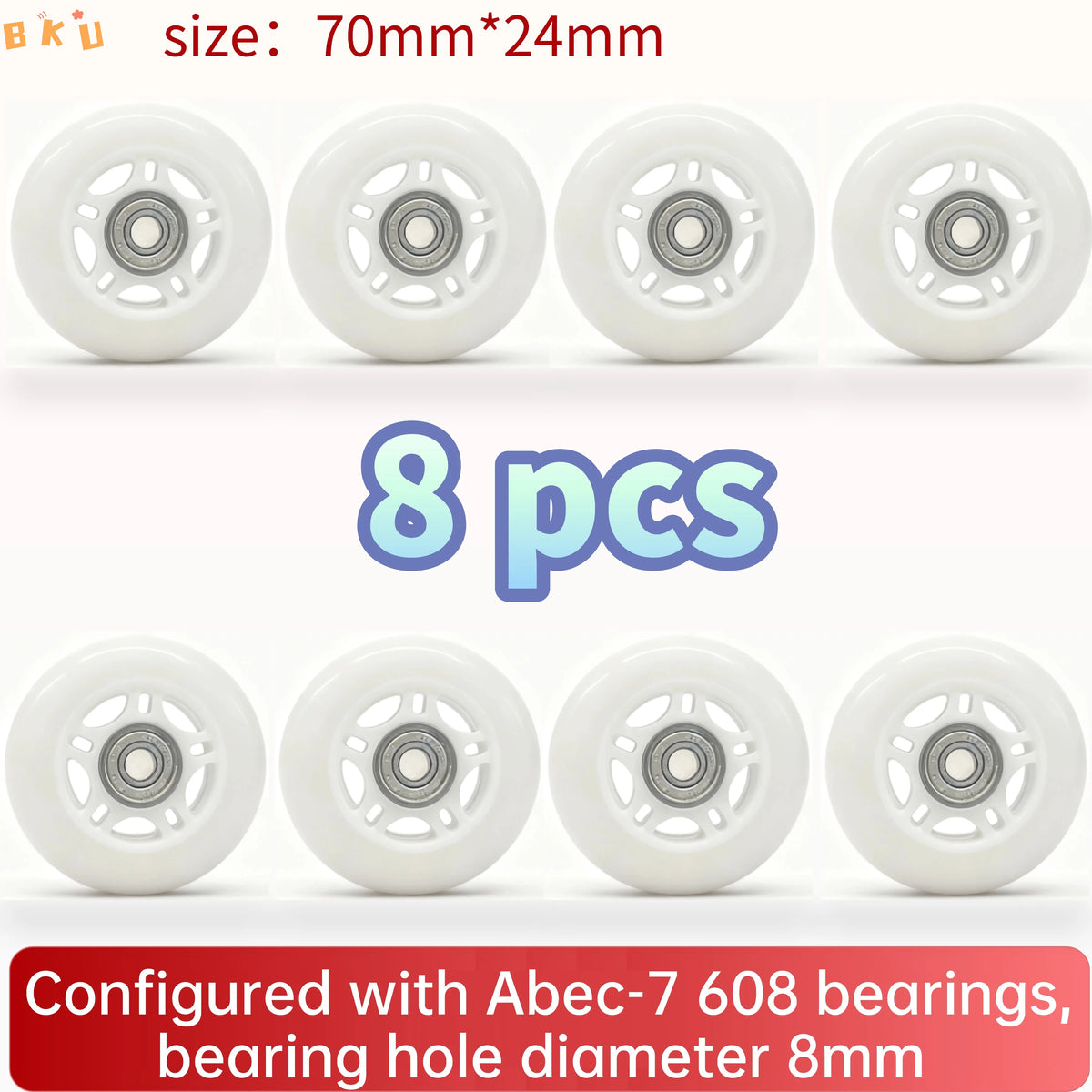 8-Pack Full Set Roller Skate Replacement 70mm Wheels, High-Speed Abec-7 608 Bearing Wheels for Skateboard/Scooter/Luggage