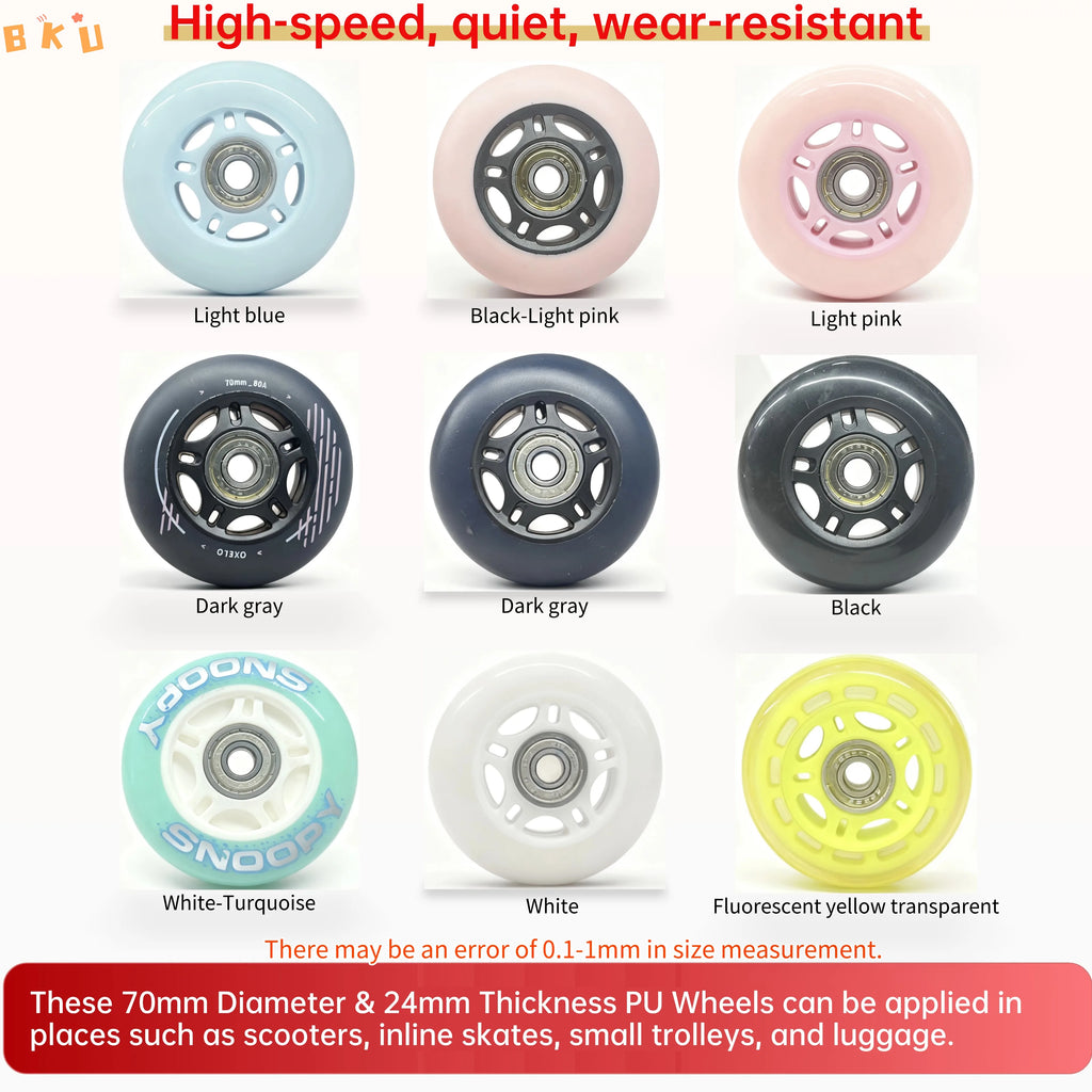 8-Pack Full Set Roller Skate Replacement 70mm Wheels, High-Speed Abec-7 608 Bearing Wheels for Skateboard/Scooter/Luggage