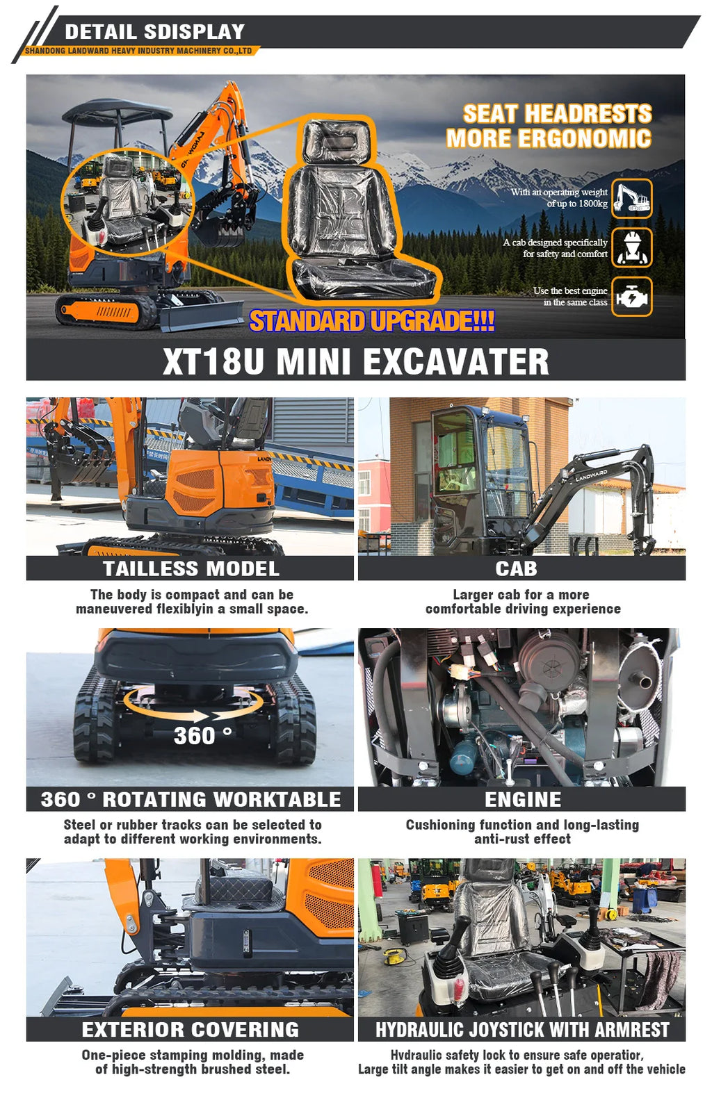 LANDWARD YANMAR Excavator 2.5 Tons Mini Excavator Optional Engine 24HP XT25U Crawler Cab Mini Excavator 3 Tons Euro 5 Customized