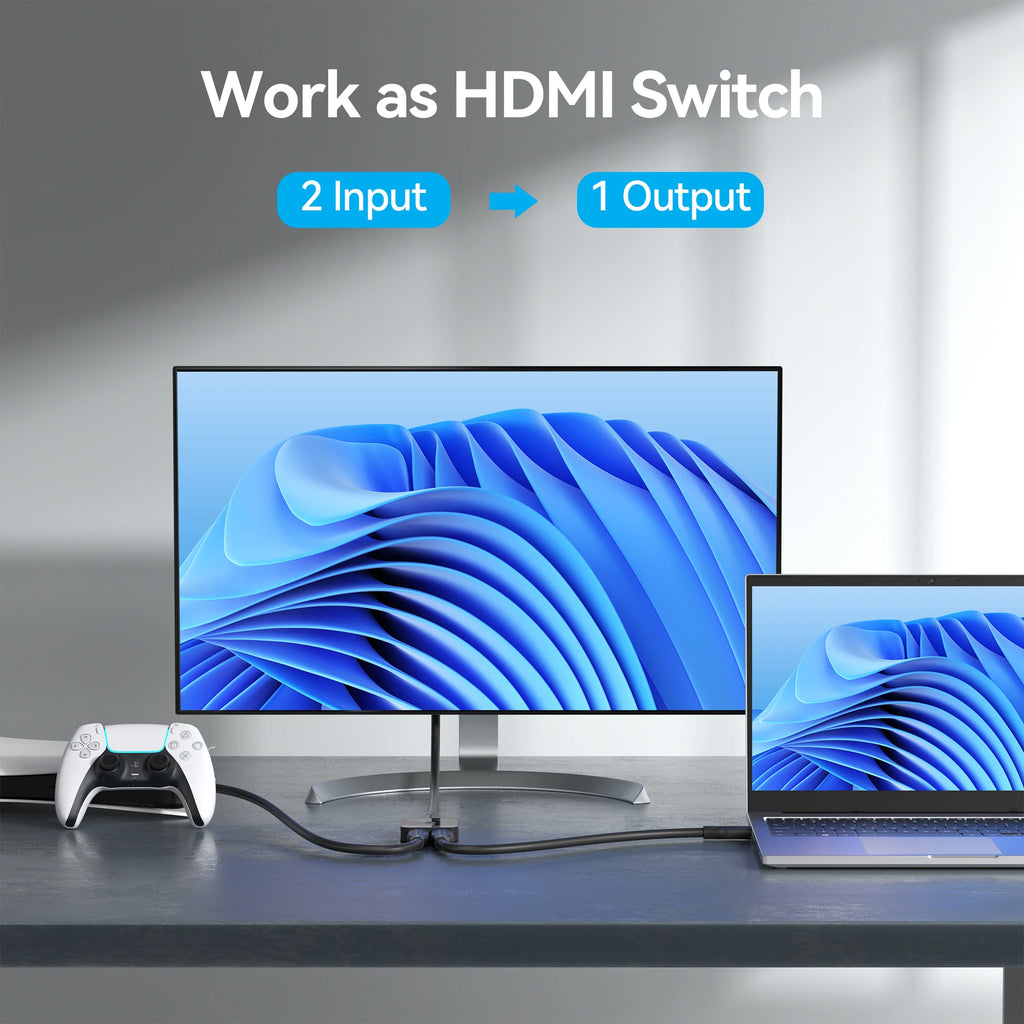 Vention New HDMI 2.0 Splitter Switch 2 in 1 4K@60Hz HDMI Bi-Directional Switcher Converter Monitor Adapter for PS5 Xbox Laptop
