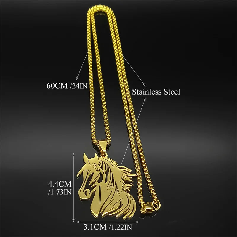 Hollow Horse Head Pendant Necklace for Women Men Stainless Steel Gold Silver Color Animal Chain Necklaces Gift Jewelry collar