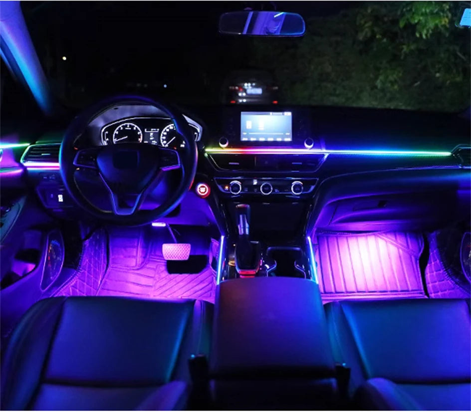 Newest Car LED Dual Zone Hidden Ambient Light Smoke Matt Black Acrylic Strip Symphony Interior Decoration Atmosphere Light Kits
