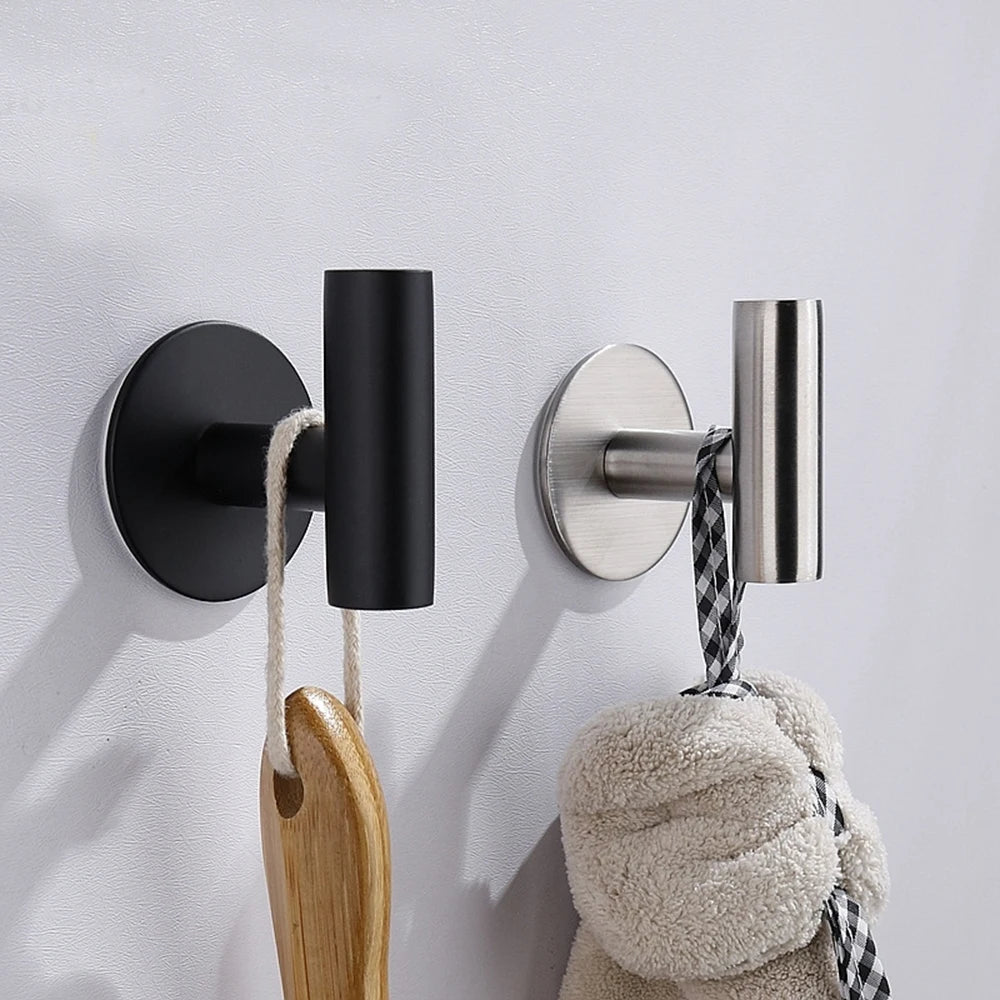 2/4PCS Adhesive Wall Hook Stainless Steel Robe Sticker Hooks Towel Coat Key Pants Hangers Bathroom Kitchen Storage Accessories