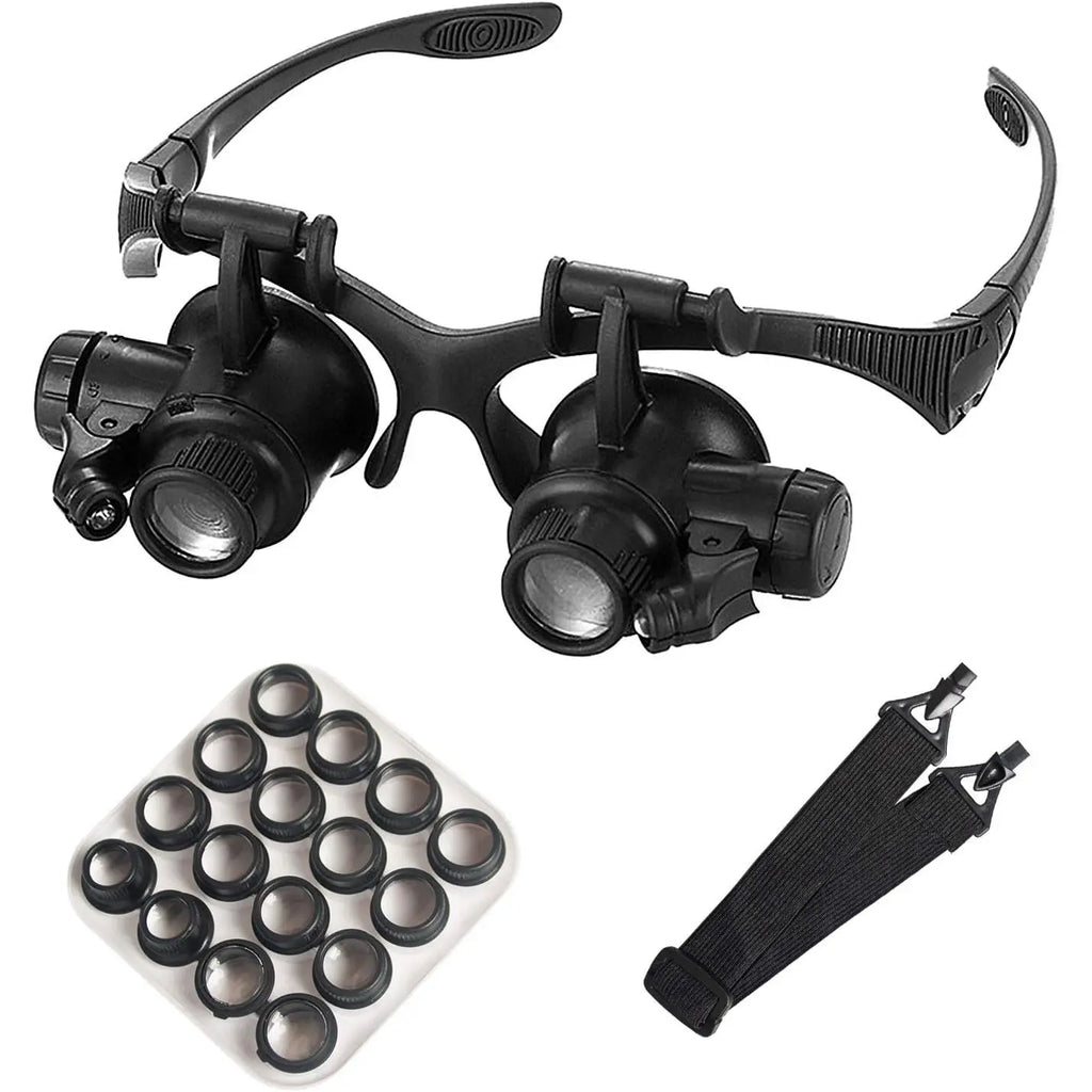 Head Mounted Magnifier With LED Light Magnifying Glass 2.5/4/6/8/10/15/20/25x Len For Close Work Electronic Jewelry Watch Repair