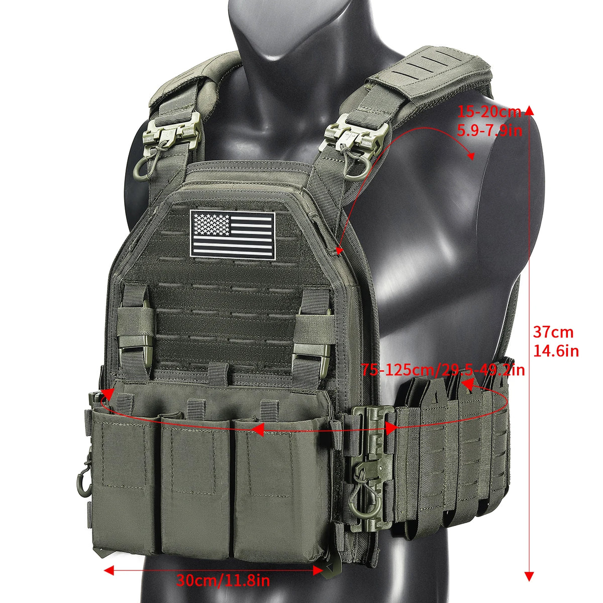 Outdoor Training Tank Top Triple Chest Item Pack MOLLE Extended Training Vest (Including US Flag)