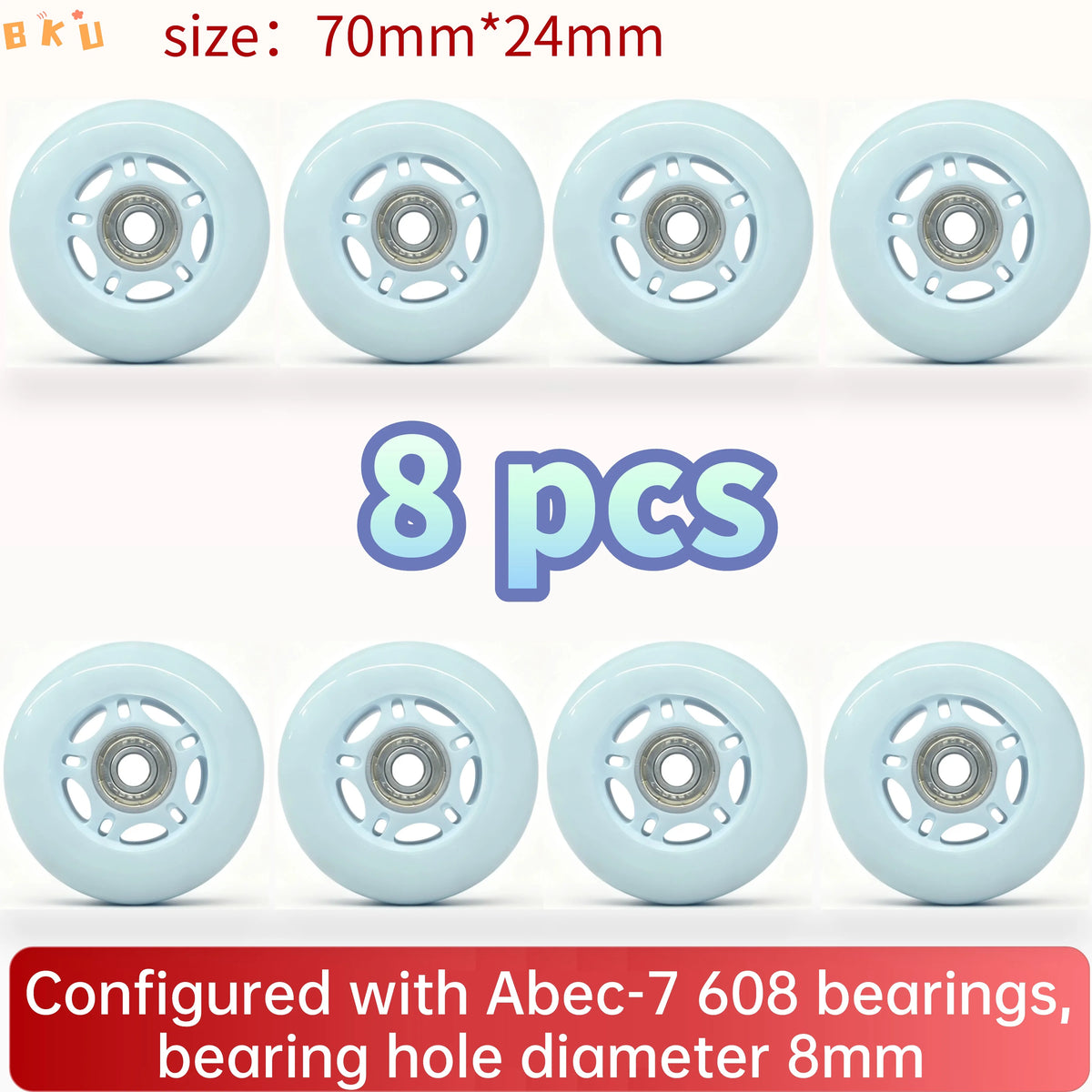 8-Pack Full Set Roller Skate Replacement 70mm Wheels, High-Speed Abec-7 608 Bearing Wheels for Skateboard/Scooter/Luggage