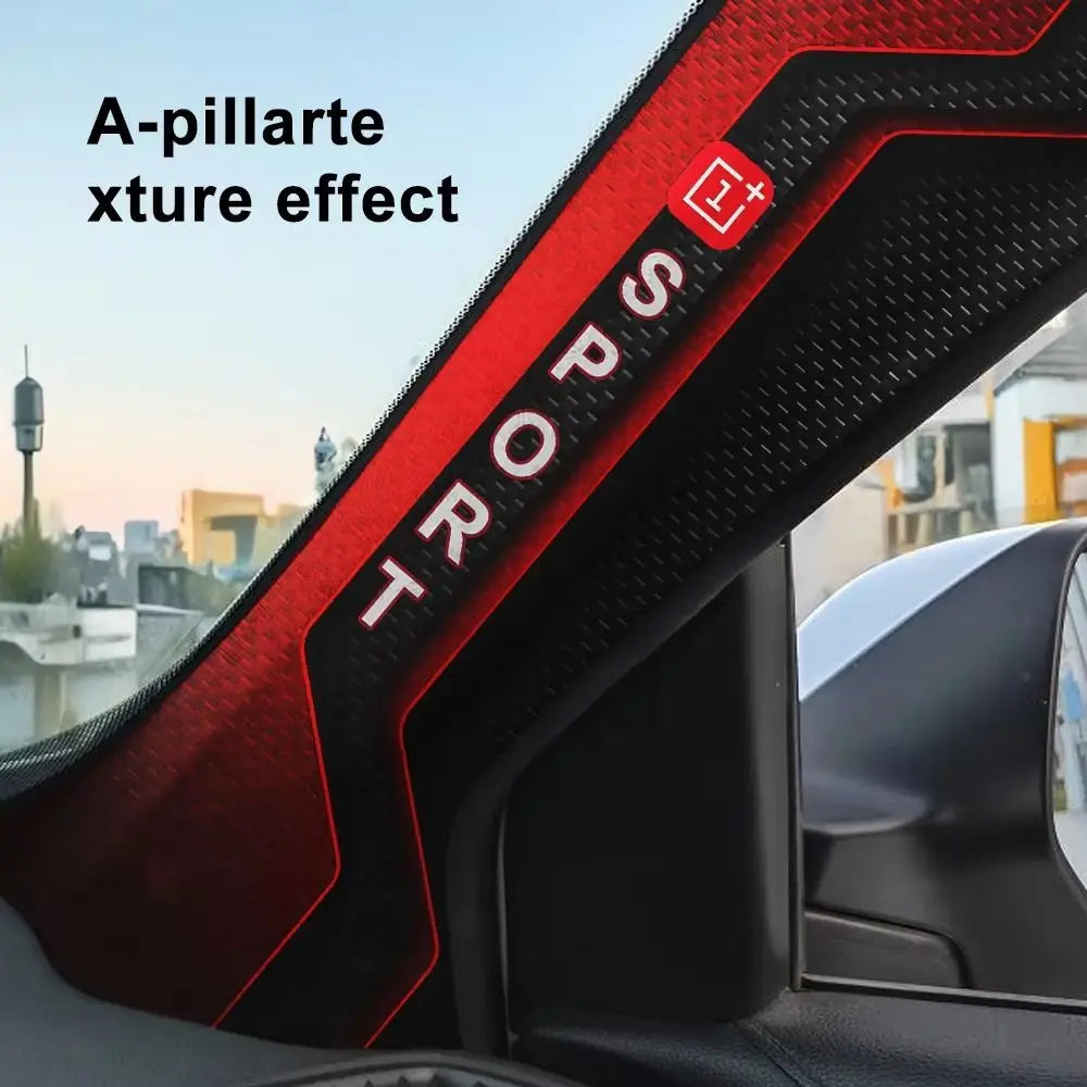 2 Pcs Sporty Pattern Car A-Pillar Stickers Carbon Fiber Black Red Car Interior Stickers Scratch-resistant Self-adhesive