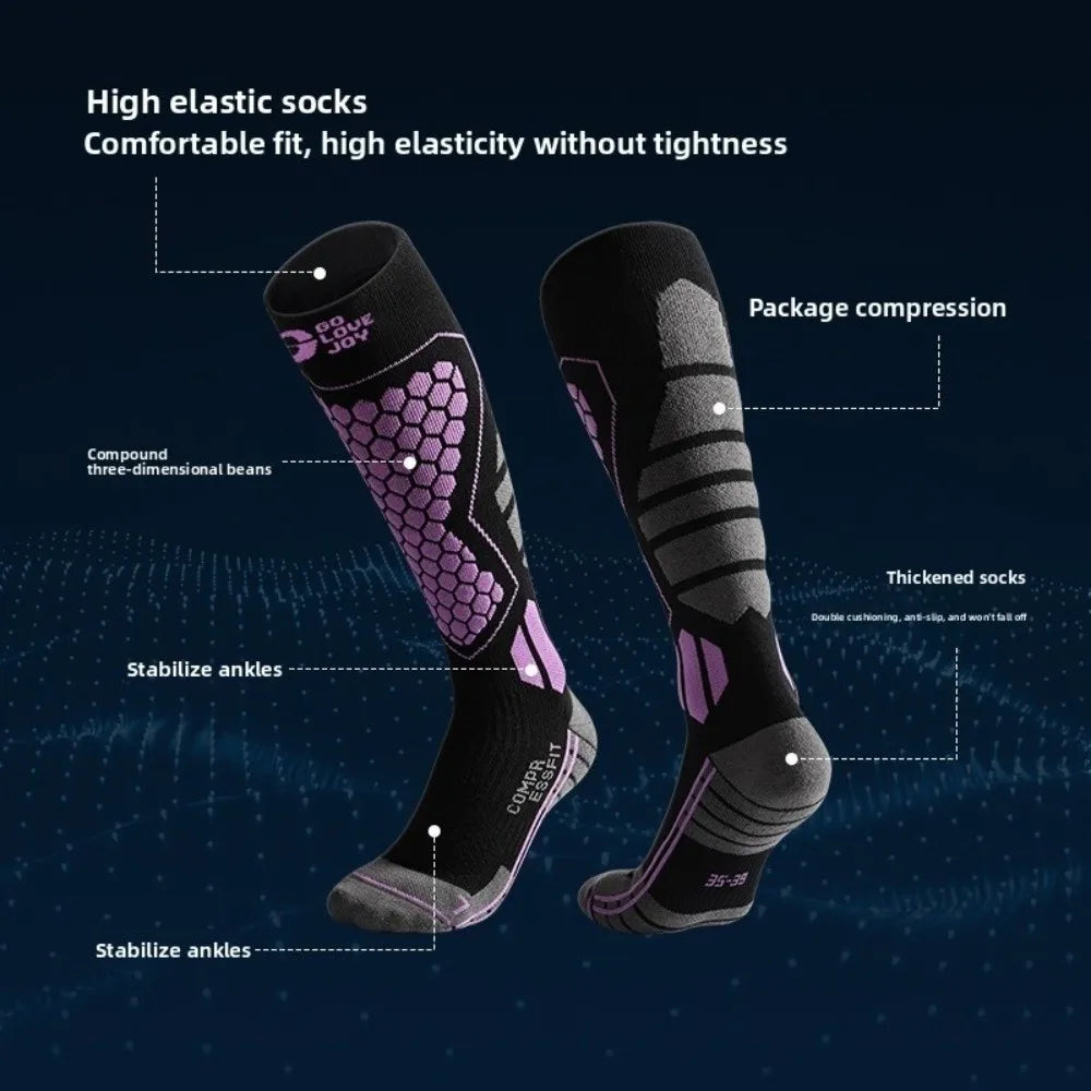 New Thickened Ski Socks Breathable Thermal Knee High Socks Moisture-wicking Anti-slip Snowboard Stockings for Winter Sports