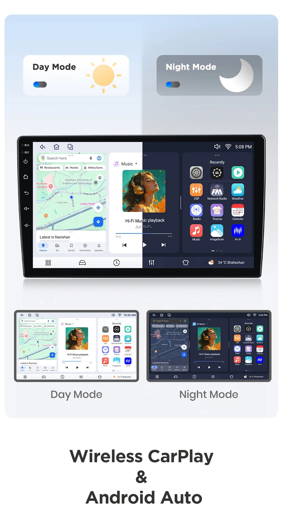 Junsun Wireless CarPlay Android Auto Car Radio For Skoda Fabia Mk2 (5J) 2007-2014 Built-in Cooling Fan Android GPS Navigation Multimedia Player WiFi DSP RDS BT SWC IPS Touch Screen Autoradio Video Player Head Unit Stereo