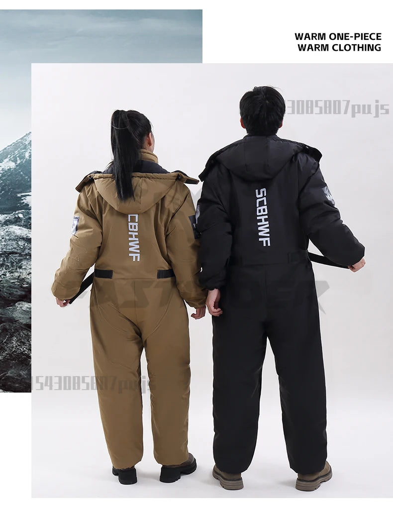 Winter Waterproof Windproof Ski Suit Thick Fleece Jumpsuit for Men Women, Cold Resistant Motorcycle Riding Suit