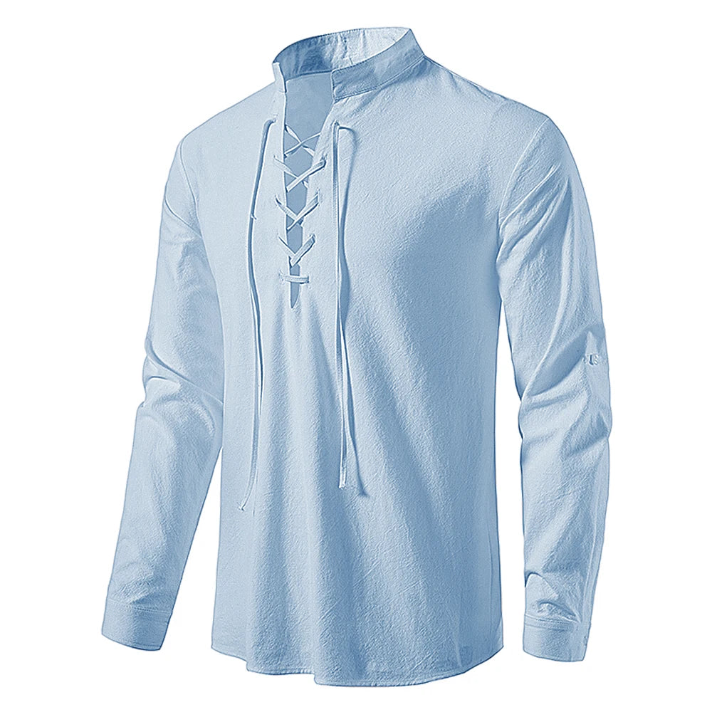 New Men's Casual Blouse Cotton Linen Shirt Tops Long Sleeve Tee Shirt Spring Autumn Slanted Placket Vintage Yoga Shirts
