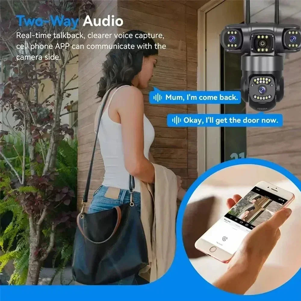 12MP 6K HD Outdoor Surveillance Camera Triple Lenses Triple Screens WiFi Connection Waterproof Night Vision Home Safety Cam