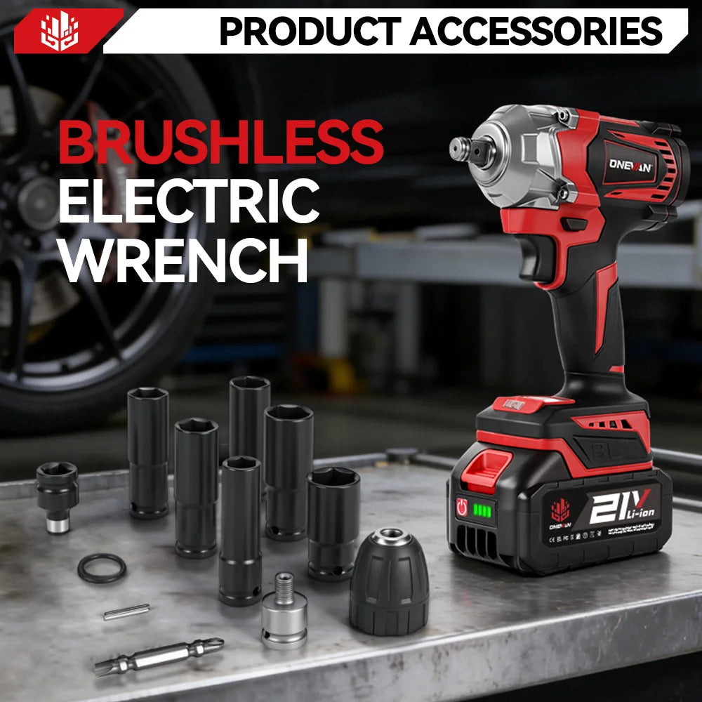 ONEVAN 1200N.M Torque Brushless Electric Impact Wrench 1/2Inch Cordless Wrench Screwdriver Power Tool For Makita 18V Battery Pin