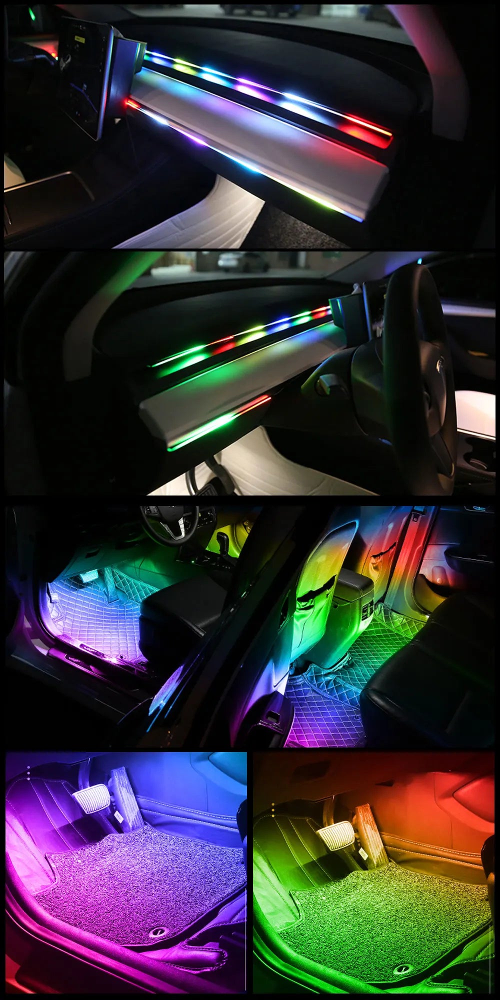 Full Colors USB Car LED Ambient Light Acrylic Strips Dashboard Lights RGB Car Interior Hidden App Remote Control Atmosphere Lamp