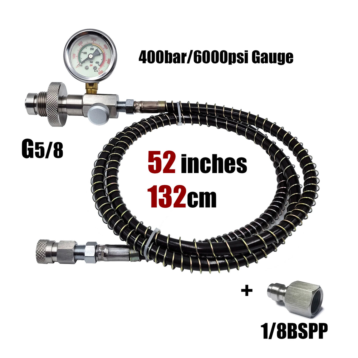 HPA 4500psi/300bar Air Diving DIN G5/8 Connect Fill Station Filling Charging Adaptor Valve Stainless Steel with Hose