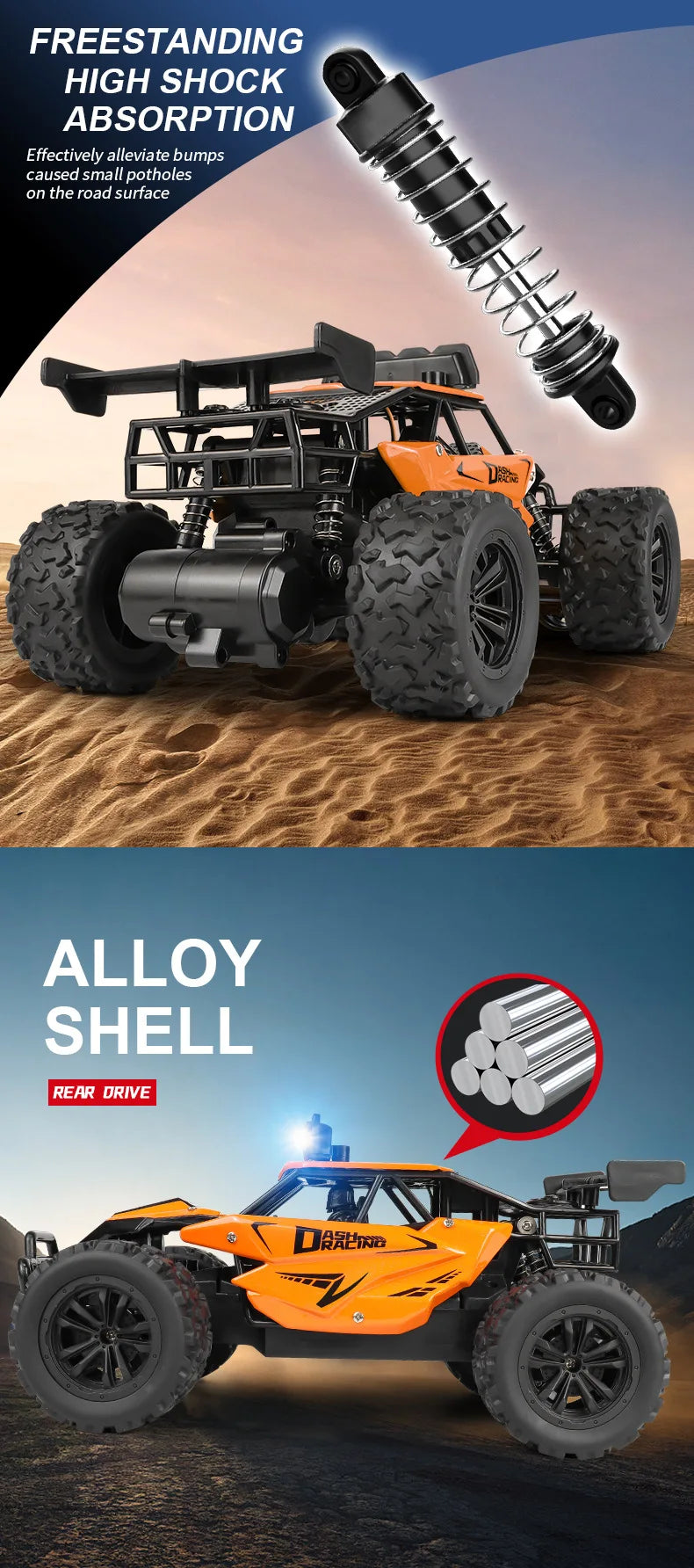 Oike Remote Control Car RC Drift Racing Vehicle Off Road Alloy 2.4G Radio High-Speed Trucks With LED Light Climbing Gift Kid Toy