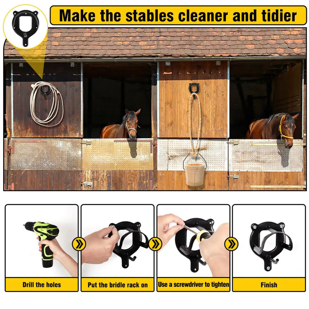 Horse Bridle Rack Bridle Bracket Bridle Hooks Horse Tack Storage Halter Hanger Metal Bridle Holder with Tubes and Screw for Barn