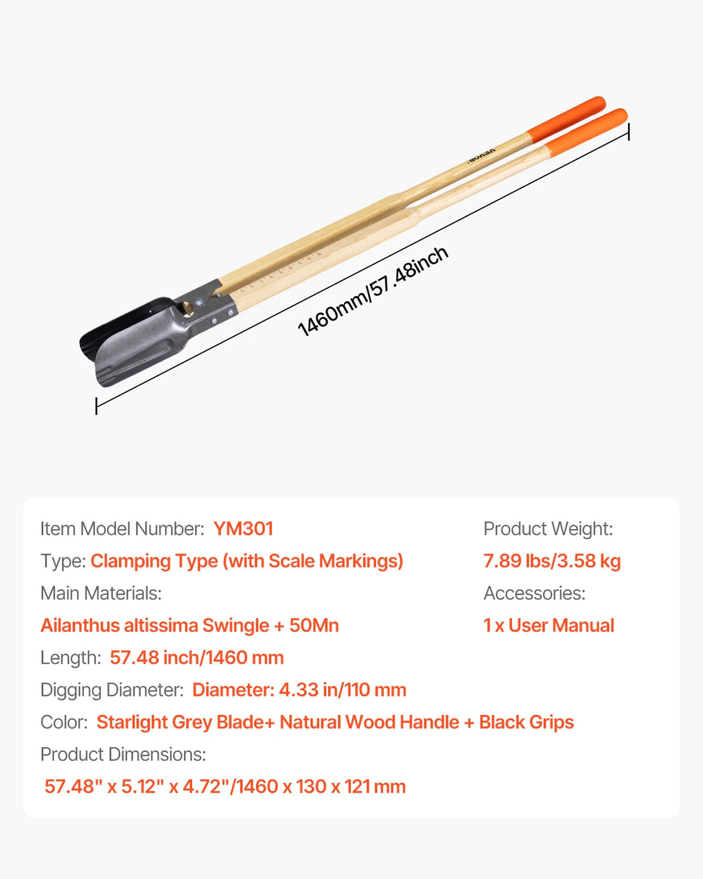 VEVOR Post Hole Digger Heavy Duty Post Hole Digger Manual Hole Digger with Scale Markings Post Hole Digger for Digging Gardening
