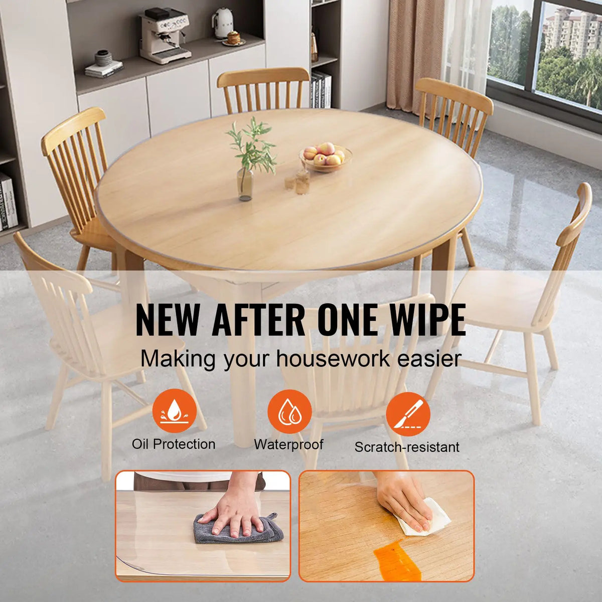 "42 Inch/1068 mm Clear PVC Plastic Waterproof Table Cover 1.5 mm Thick for Desktop Protection"