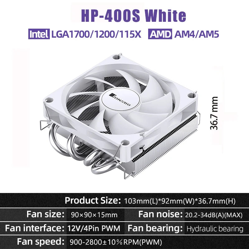JONSBO HP-400S Pressure Profile CPU Radiator 4 Heat Pipe 9CM Fan Ultra-Thin Radiator Suitable ITX Small Case Processor Cooler