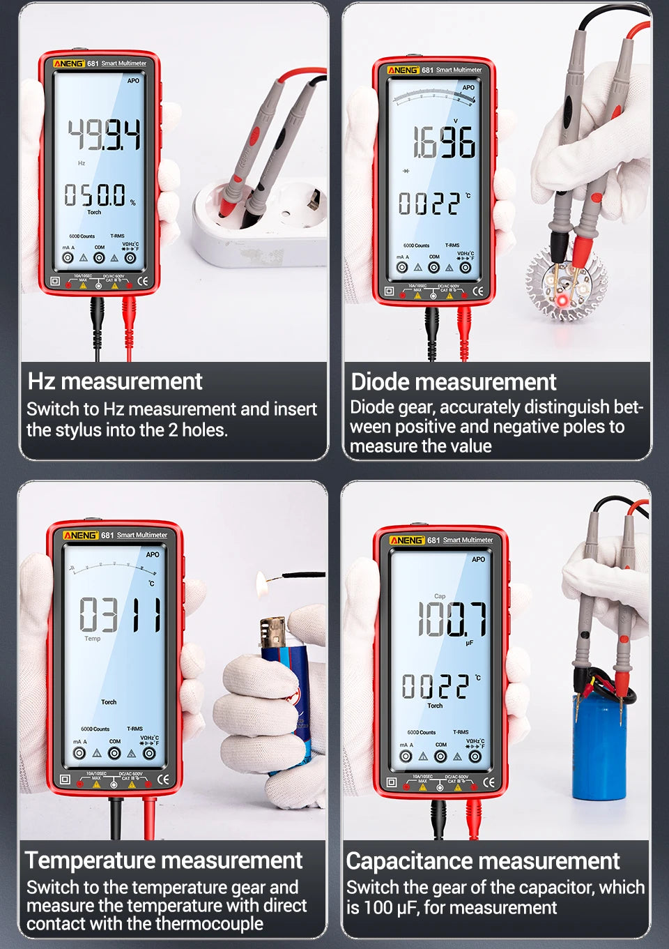 ANENG 681 Smart Digital Multimeter Rechargable AC/DC Voltage Non-contact Voltage Tester Meter LCD Screen Current Tester Tools