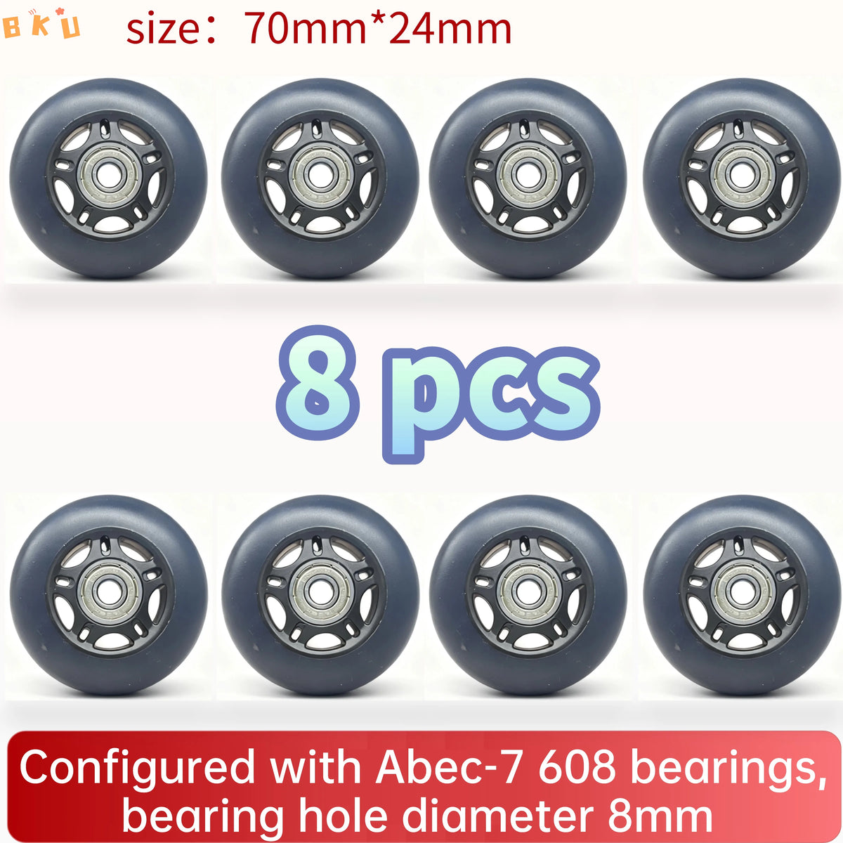 8-Pack Full Set Roller Skate Replacement 70mm Wheels, High-Speed Abec-7 608 Bearing Wheels for Skateboard/Scooter/Luggage