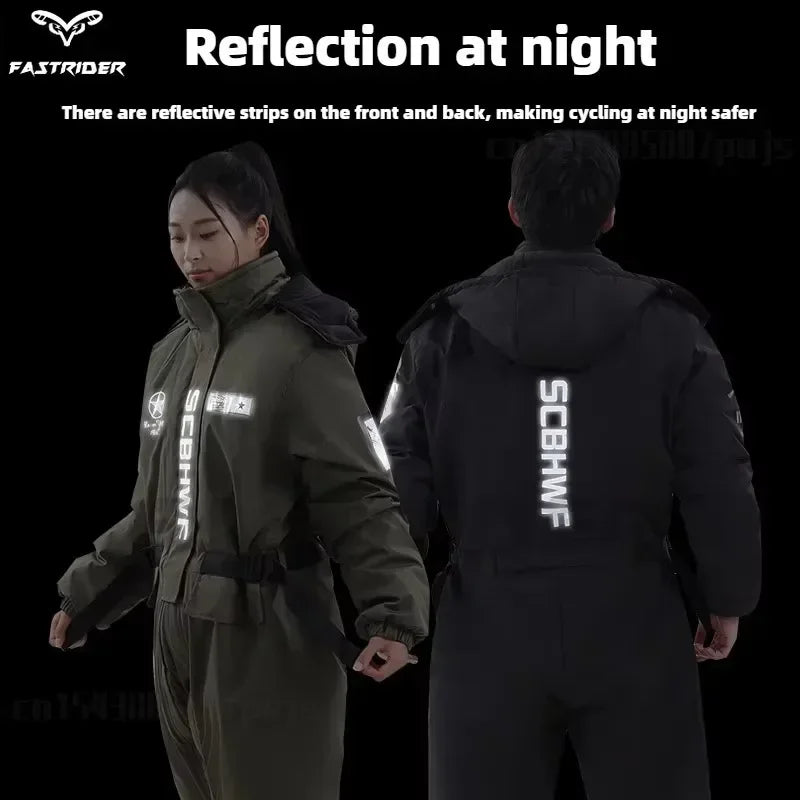 Winter Waterproof Windproof Ski Suit Thick Fleece Jumpsuit for Men Women, Cold Resistant Motorcycle Riding Suit