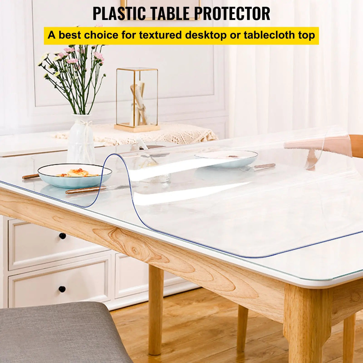 Waterproof 36 X 60 Inch Clear Plastic Table Cover 1.5 mm Thick Easy Cleaning Rectangular Desk Mat Furniture Protector