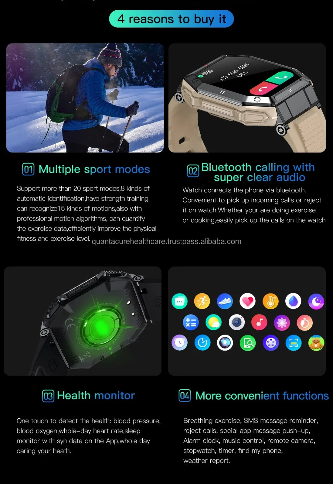 F10 VK55 Smart Watch IP67 Waterproof Fitness Tracker Heart Rate Monitor Sleep Tracker Thermometer Calendar Alloy Case Stylish
