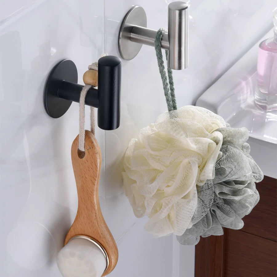 2/4PCS Adhesive Wall Hook Stainless Steel Robe Sticker Hooks Towel Coat Key Pants Hangers Bathroom Kitchen Storage Accessories