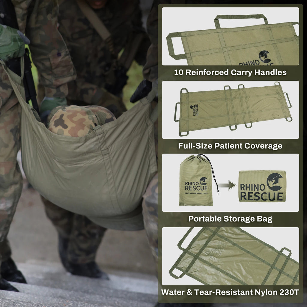 RHINO RESCUE Disposable Emergency Stretcher Portable Rescue Litter for Outdoor Camping First Aid Kit IFAK