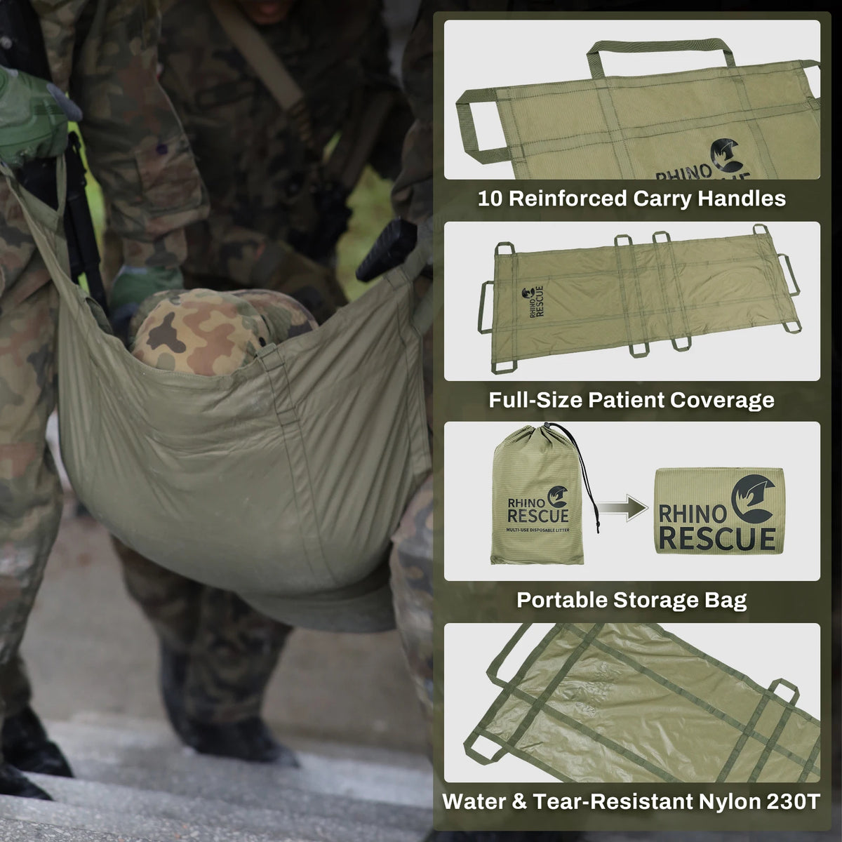RHINO RESCUE Disposable Emergency Stretcher Portable Rescue Litter for Outdoor Camping First Aid Kit IFAK