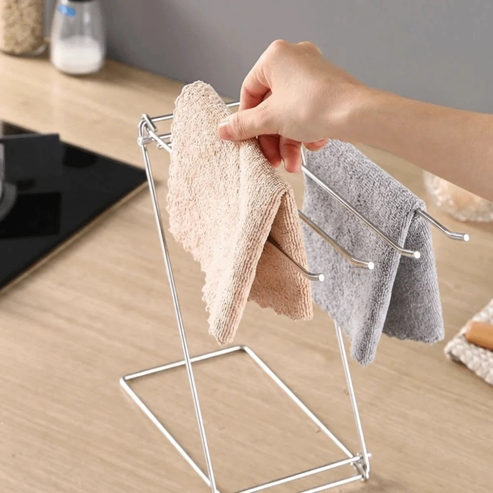 Stainless Steel Dishcloth Hanging Shelf Foldable Design Portable Rag Drain Holder Rustproof Quick Dry Kitchen Cloth Drying Rack