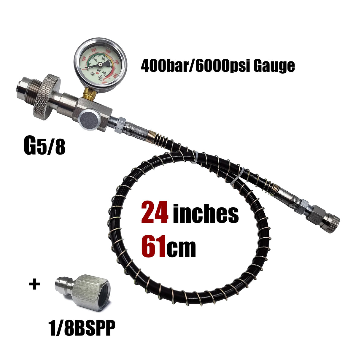 HPA 4500psi/300bar Air Diving DIN G5/8 Connect Fill Station Filling Charging Adaptor Valve Stainless Steel with Hose