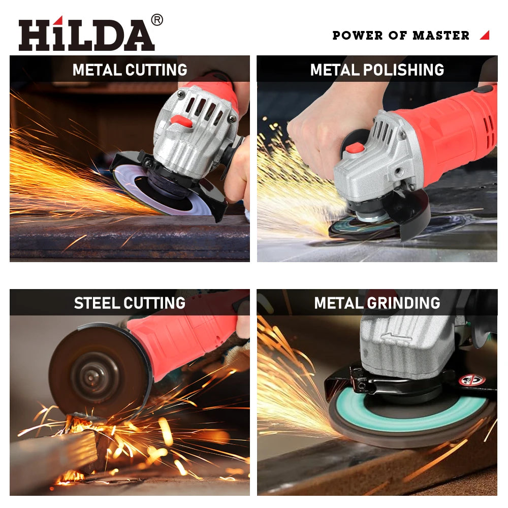 HILDA 21V Handheld Brushless Angle Grinder Cutting Rechargeable Electric Power Tool Polishing Machine Grinder for Makita Battery