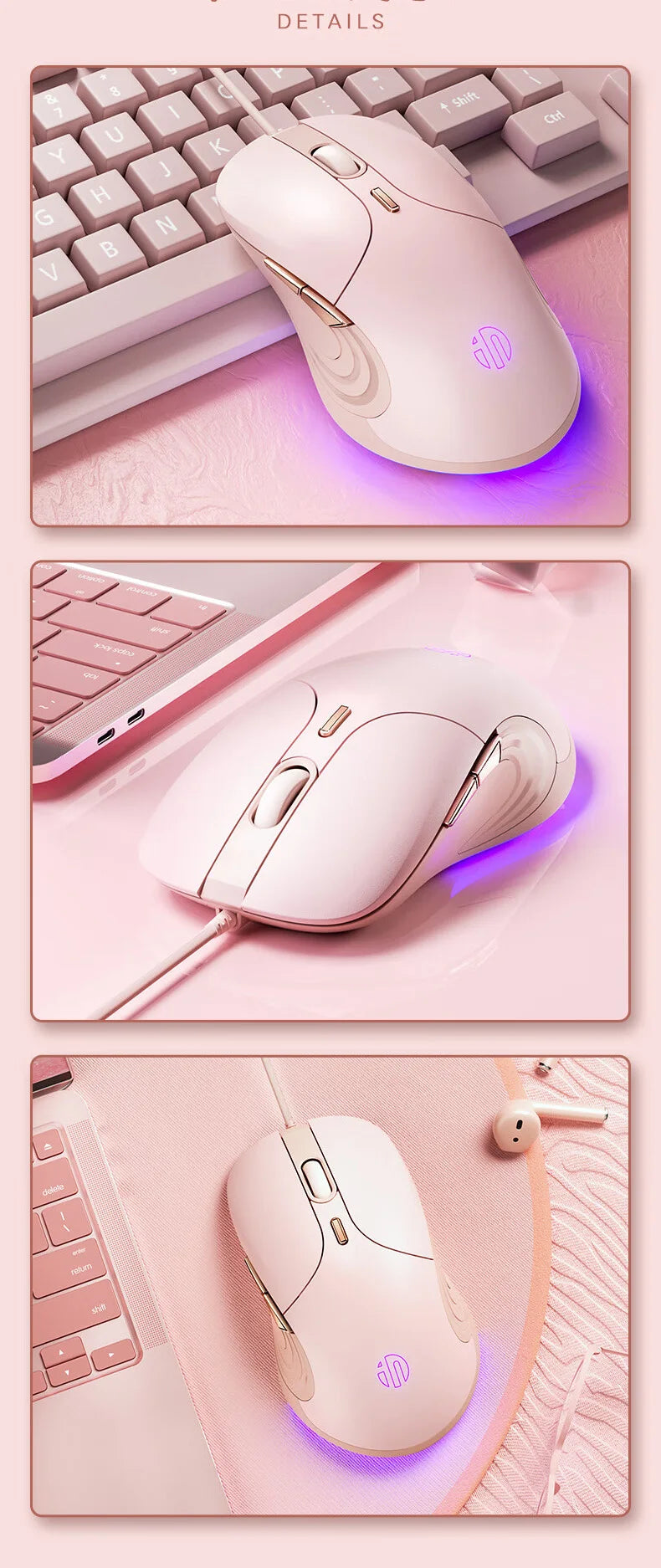 Inphic B8 Wired Mouse 4-speed DPI Adjustment Silent Office Mouse Colorful Breathing Light Effect For PC Laptop