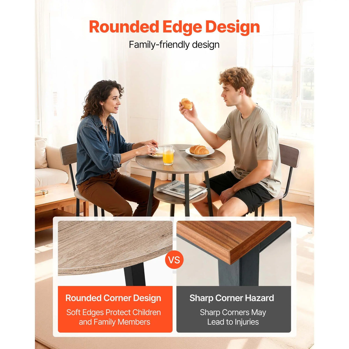 Set of 3pcs 23.5\" Rounded Corner Bar Tables with Two Stools Comfortable Pub Table Furniture