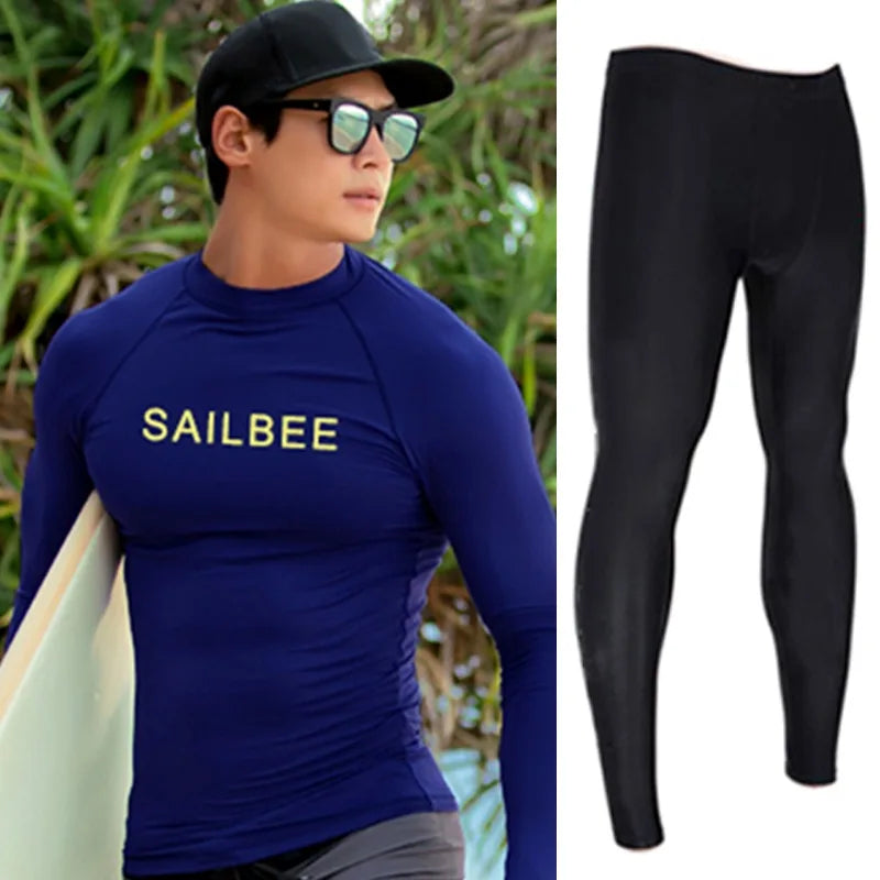 SAILBEE Men UV Protect Swimwear Long Sleeve Swimsuit Mens Rashguard Surfing Rash Guard Surf Shirt For Swimming Sail Drop Ship