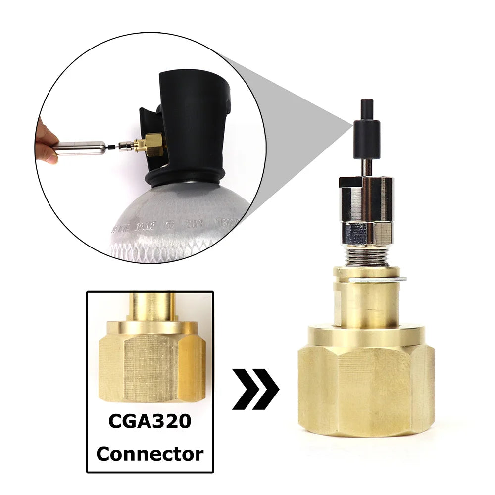 New HPA CO2 Refill Needle Charger Adapter Adaptor Fit W21.8(DIN477) CGA320 G3/4 CO2 Bottle