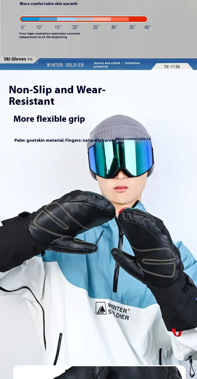 Professional Down Skiing Gloves With Winter Touch Screen Thickened Velvet Wear-Resistant Windproof Waterproof Skiing Gloves