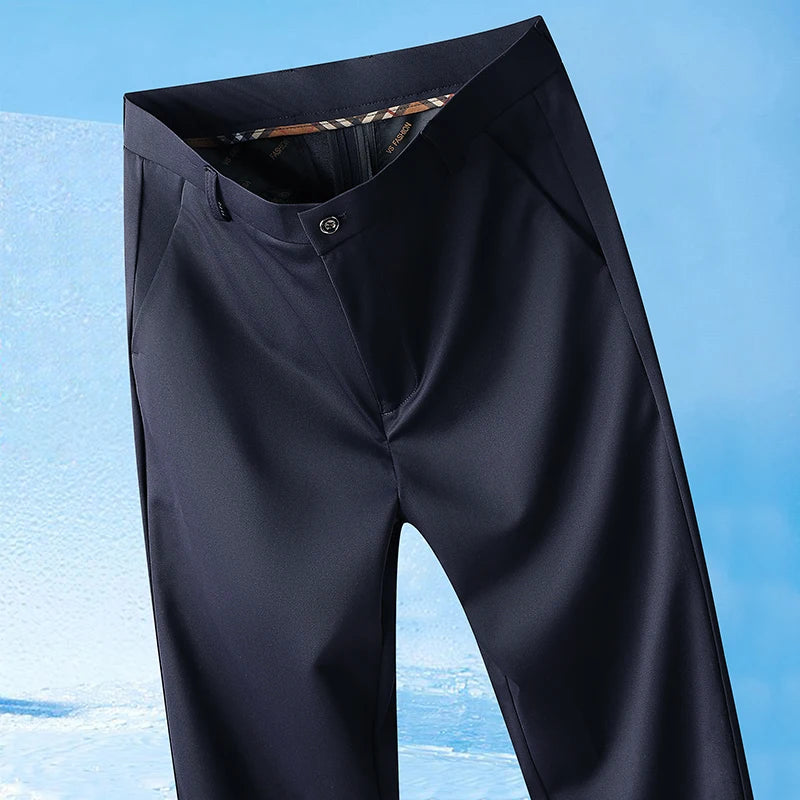 2026 Men's Spring Summer Autumn  Pants Straight Stretch Casual No Trace No Ironing Fabric Silky Cool Feeling Trousers 29-42