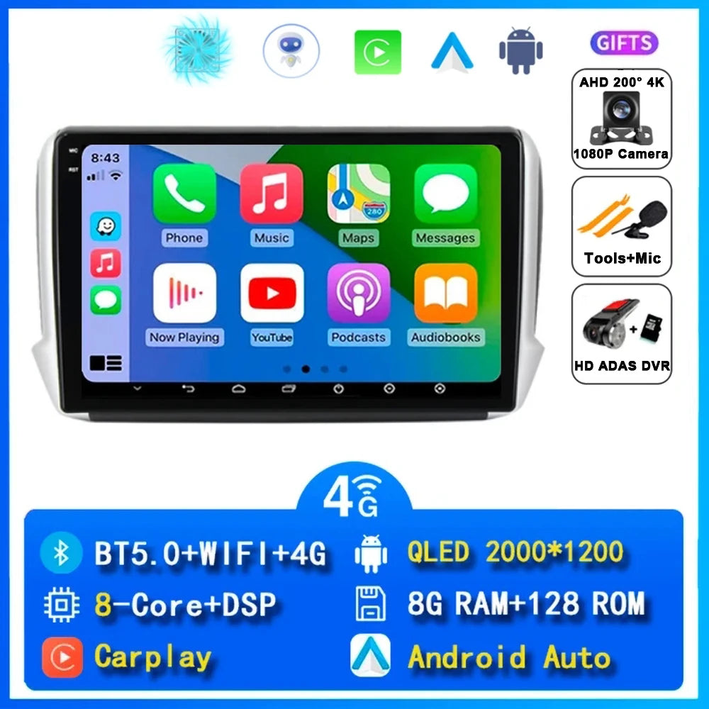 Android 16 Navigation Multimedia Player For Peugeot 2008 208 Series 2012 2013 2014 - 2018 Carplay Auto Stereo BT video Car radio