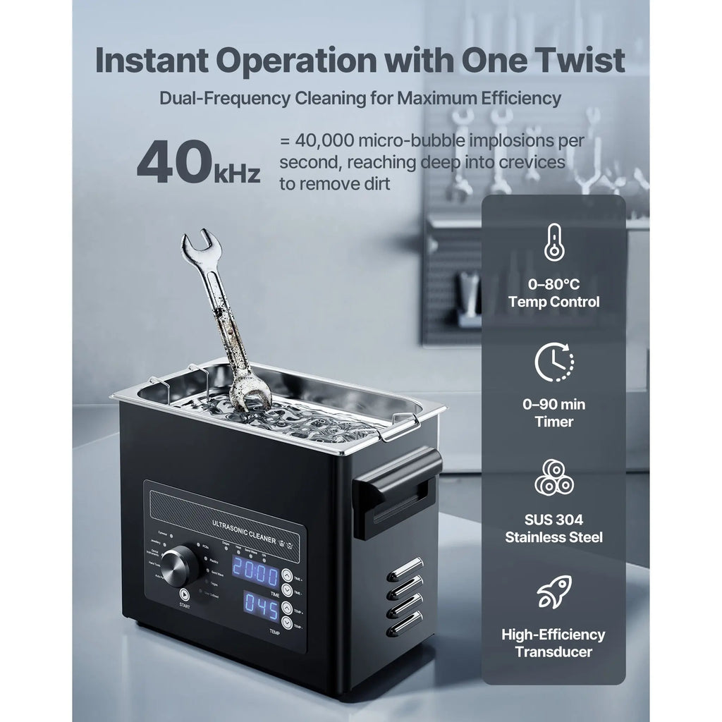 "3L Stainless Steel Ultrasonic Cleaner with Digital Knob Control and USB Power Source"