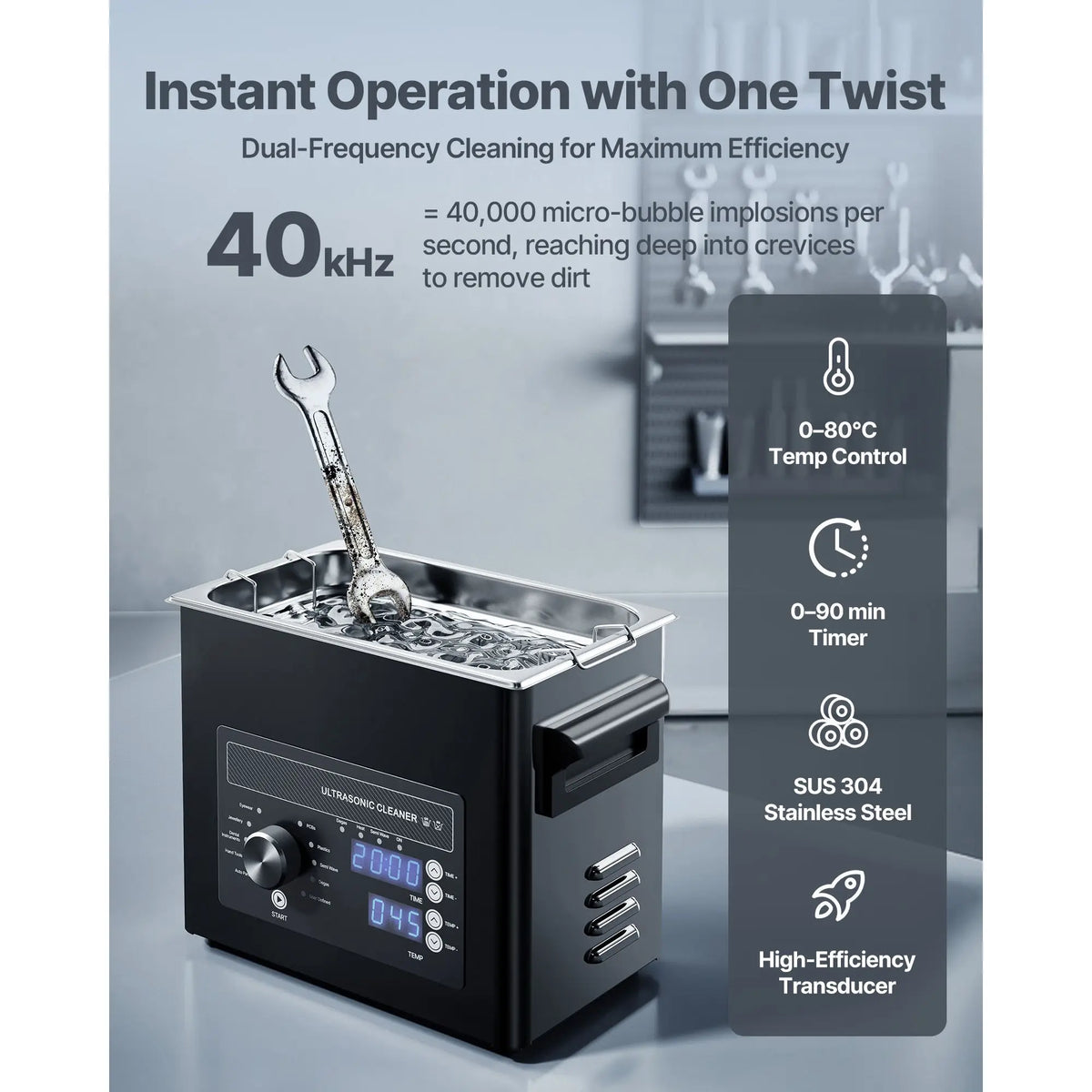 "3L Stainless Steel Ultrasonic Cleaner with Digital Knob Control and USB Power Source"