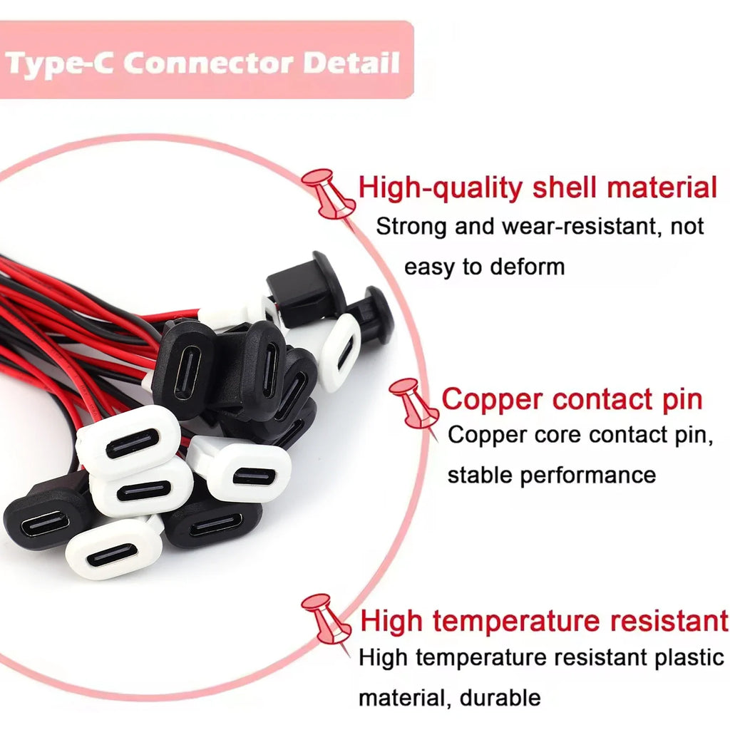 USB Type C Connector Jack Female Type-C with Card Buckle 3A High Current Fast Charging Jack Port USB-C Charger Plug Socket