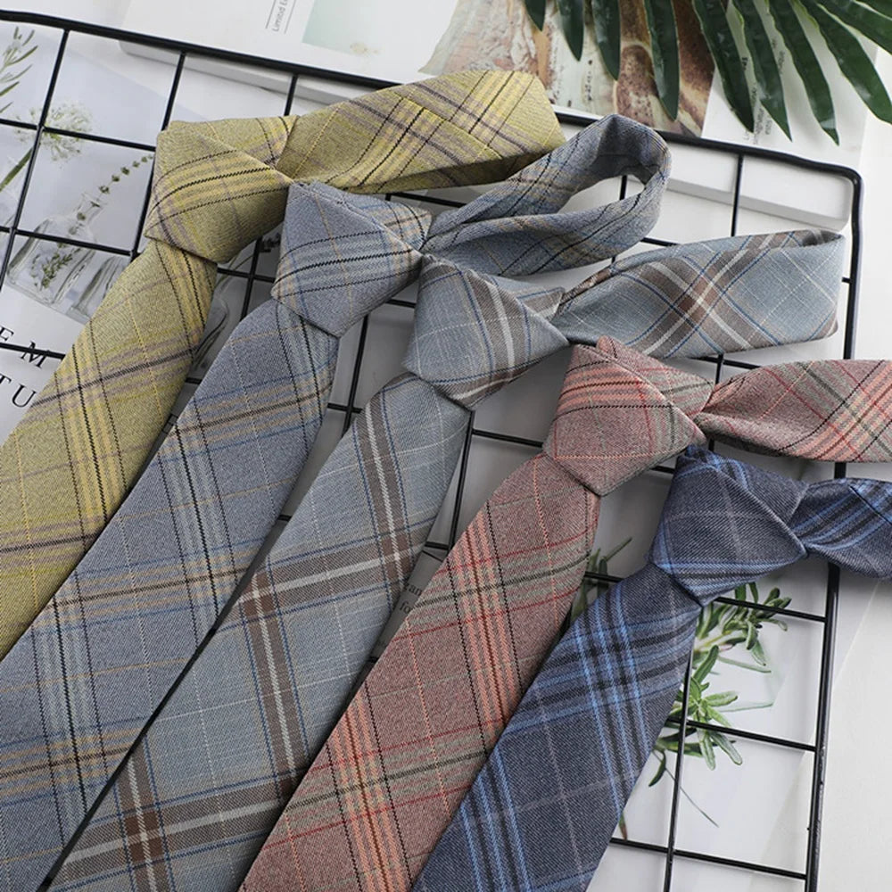 6Cm College Style Tie Ins Style Japanese Checkered Tie Jk Uniform Cotton Neckie Student Hand Tie