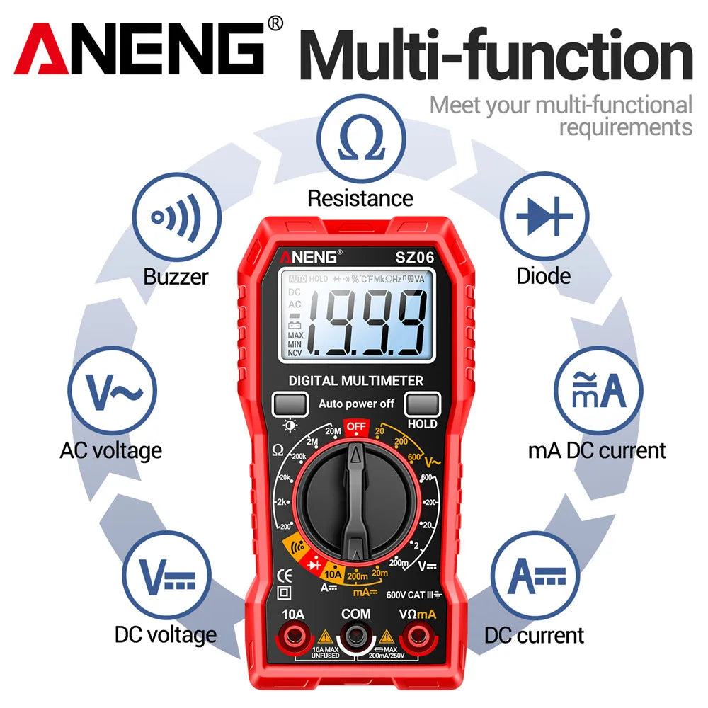 Digital Multimeter ANENG SZ06 AC/DC Ammeter 1999 Counts Multitester 600V Voltmeter Multimetr Voltage Resistance Meter Diode Tool