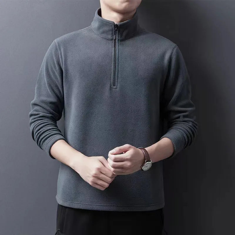 Autumn Winter New Warm Polo Shirts Men's Lamb Wool Sweatshirt Standing Neck Half Zip Long Sleeve Fashion Versatile Men Tees Tops