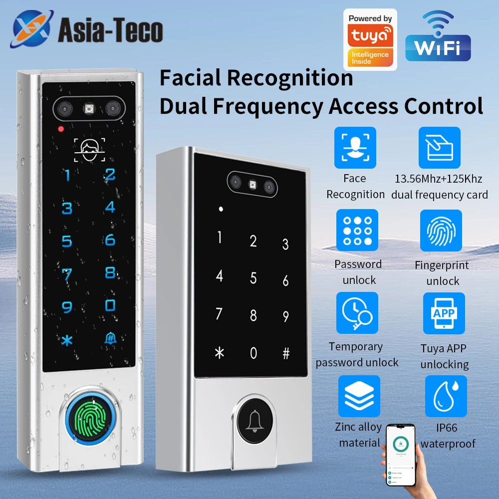 WIFI Face Wiegand 26-34 Recognition Fingerprint 125KHZ/13.56MHZ RFID Access Control Machine Card Reader Work With Tuya APP